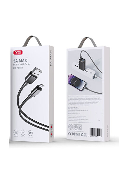 Xo Cablu date și încărcător (NB249), USB-A la Lightning, 5A, împletit, 1m, Negru