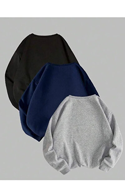 Mayer Butik 3-Piece Black Gray Navy Blue Oversized Crew Neck Sweatshirt