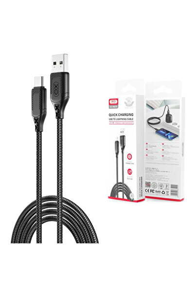 Xo Data and Charging Cable (NB235), USB-A to USB-C, 2.4A, Braided, 1m, Black
