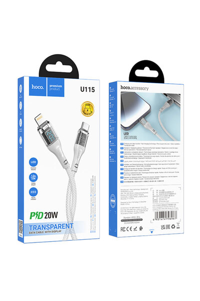 Hoco Cablu de date și încărcător (U115), USB-C la Lightning, PD20W, QC3.0, LE...