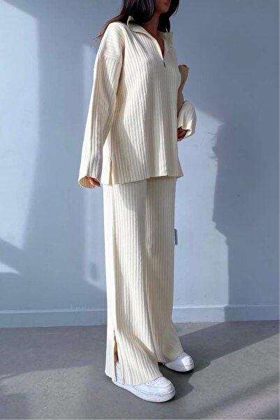 MEECY Women's Oversized Corded Fabric Knitwear Set