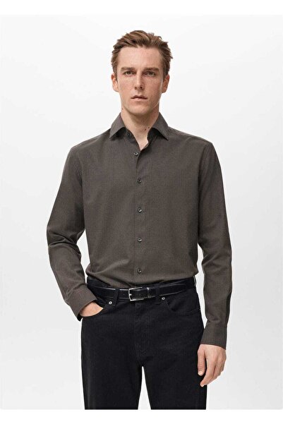 MANGO Man %100 pamuklu regular fit çizgili gömlek