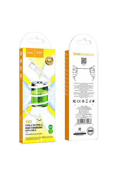 Hoco Cablu Date si Incarcare (X83), USB-C, PD60W, QC3.0, 1m, White