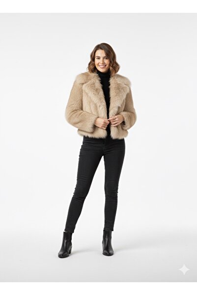 ModamarkReal Women's Wide Collar Imported Lolita Rabbit Fur Model Fur Coat