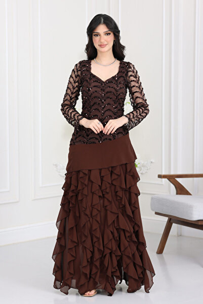 modern designer فستان سهرة شيفون طبقات