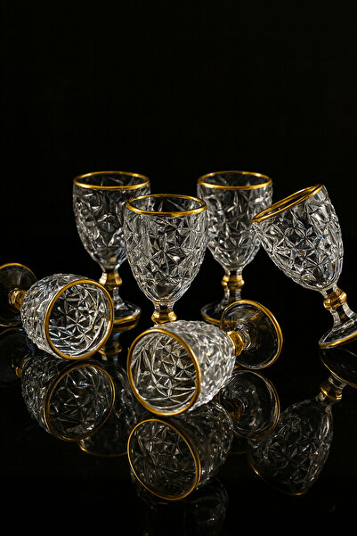 Mutfiko Coffee Side Glass Gold Gilded Crystal Design Premium Set of 6
