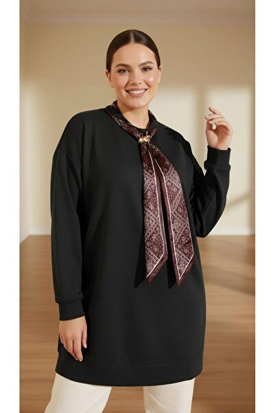 Curly TUNICĂ NEGRĂ DIN ȚESUT MODAL CU GĂRĂ ȘI EșARFĂ