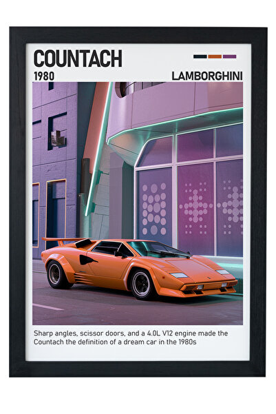 gxe.art Плакат с дървена рамка Lamborghini Countach – ретро суперкола