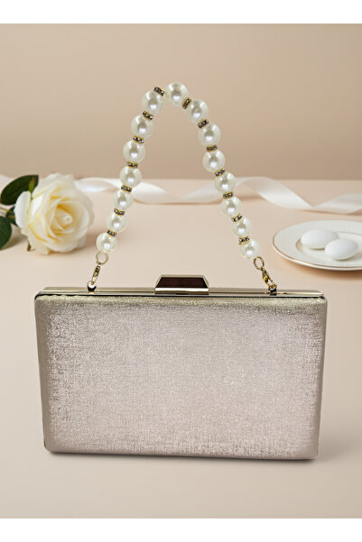 Biçanta Gold Gold Dore Color Matte Anti-Scratch Leather Pearl Detailed Wedding Engagement Graduation