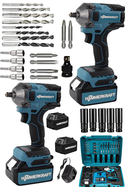 HAMMERKRAFT 10 Pilli Çift Akülü Profesyonel 350 Nm 2 Li Set Somun Sıkma Sökme...