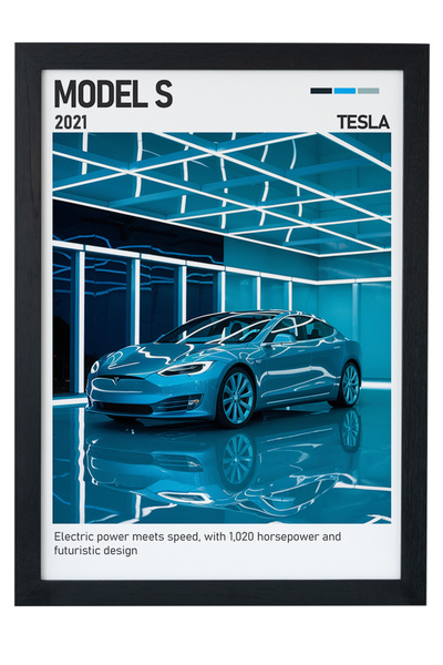gxe.art Εκτύπωση αφίσας με ξύλινο πλαίσιο Tesla Model S – Ηλεκτρικό