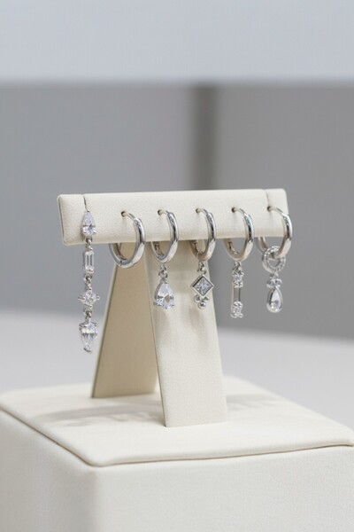 Lorivelle Gümüş Kaplama Zirkon Taşlı 6 Parça Asimetrik Küpe Seti - Ear Party ...