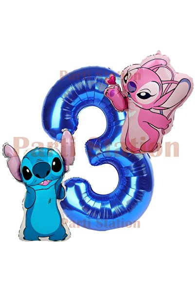 Parti Station Lilo Stitch and Angel Balloon Set for 3 Year Olds, 3 Piece Navy...