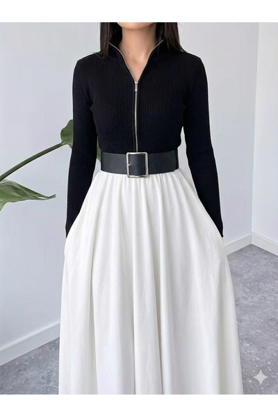 MaxiMor Fusta maxi drapată de culoare neagră pentru femei cu buzunare laterale 4 de tranziție țesătură lacuită lungime 95 cm