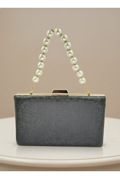 Biçanta Black Color Matte Anti-Scratch Leather Pearl Detailed Wedding Engagement Graduation