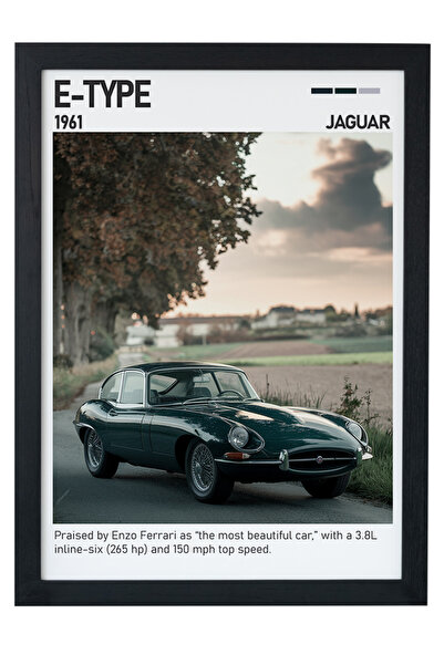 gxe.art Jaguar E-Type drveni poster sa ukrasnim okvirom - Najlepši automobil ...