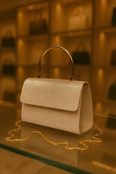 PefyBaby Women's Evening Dress Bag, Silvery, Chain Gold Hand and Shoulder Bag