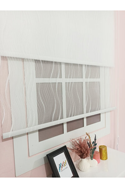 White Rose Design Çift Mekanizmalı Beyaz Dalga Desenli Tül Stor Perde