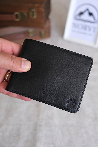 Norvi Leather Pati̇ Special B Printed Leather Wallet - Genuine Leather Wallet with Coin Compartment Shiny Black 1242