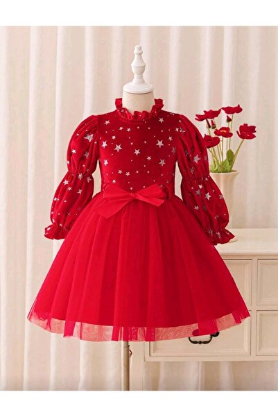 OEM Red dress with silver stars, 6 years, 116 cm