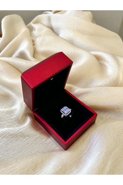 Gümüş yüzük Işıltılı Baget Kesim Pırlanta Görünümlü Ayarlanabilir Kadın Yüzük...