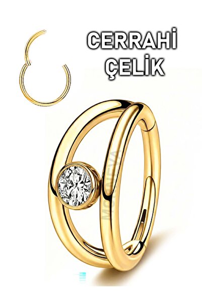 MORNEVA Cerrahi Çelik Tek Delikte İkili Halka Ortası Tek Taş Helix Conch Tragus Piercingi (1 Adet)
