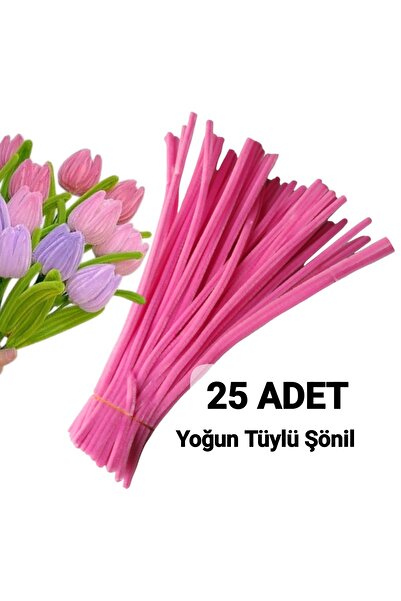 hyc heryerçiçeklenir 25 Adet Şeker Pembe Şönil, Çiçek Yapımına Uygun Tüylü Te...