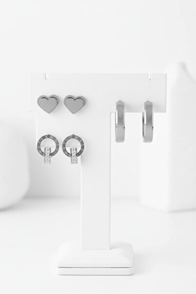 Lorivelle Earrings Hoop Earrings Heart Earrings Set of 3 Stainless Steel - Ro...