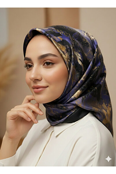 Armine %100 Sura İpek Eşarp – Nostalji Seri – Kaymaz Tok Duruş Siyah-Mor 90x90