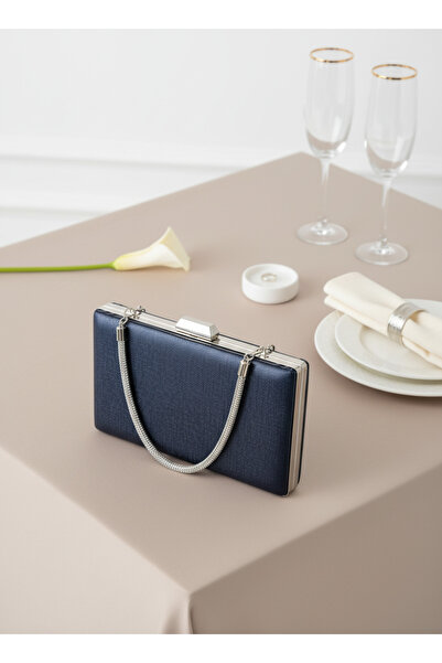 Biçanta Navy Blue Color Matte Anti-Scratch Leather Stone Handle Wedding Engagement Graduation
