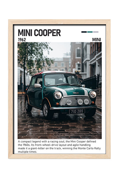 gxe.art Mini Cooper Classic slika na drvenom okviru – retro gradsko vozilo