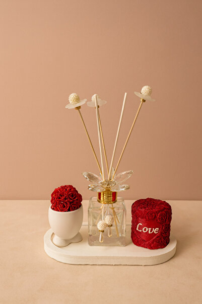 Nunevva Dekoratif Kırmızı Love - Sevgililer Günü - Oda Kokusu Seti – Küpeli K...