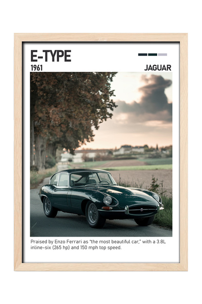 gxe.art Jaguar E-Type drveni poster sa ukrasnim okvirom - Najlepši automobil ...