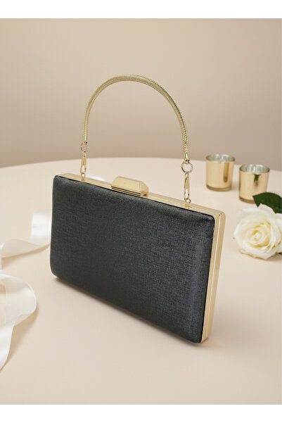 Biçanta Black Color Matte Anti-Scratch Leather Golden Metal Handle Wedding Engagement Graduation