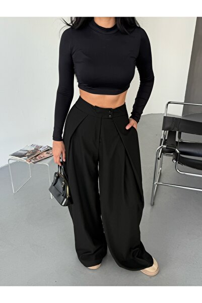 OLİSSE Kadın Çift Pile Wide Leg Pantolon