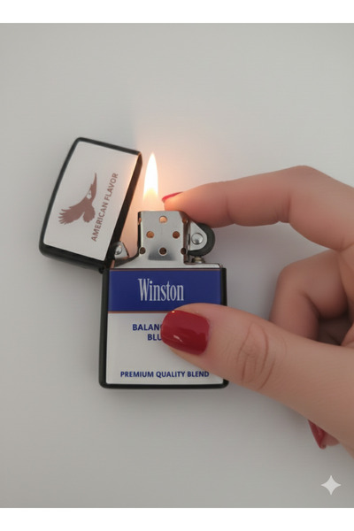 ASYA GIFTS Winston Baskılı Metal Benzinli Çakmak