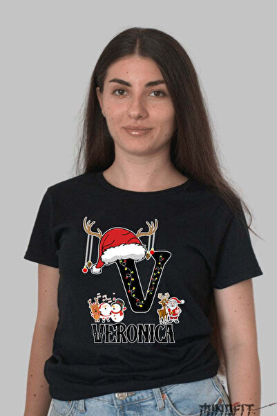 GILDAN Tricou Craciun Veronica Litera V Cu Reni Si Mosul Femeie