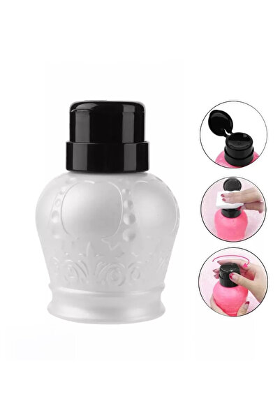 aba nails Desenli Pompalı Sıvı Şişesi Aseton Cleanser Şişesi Gri 250ml
