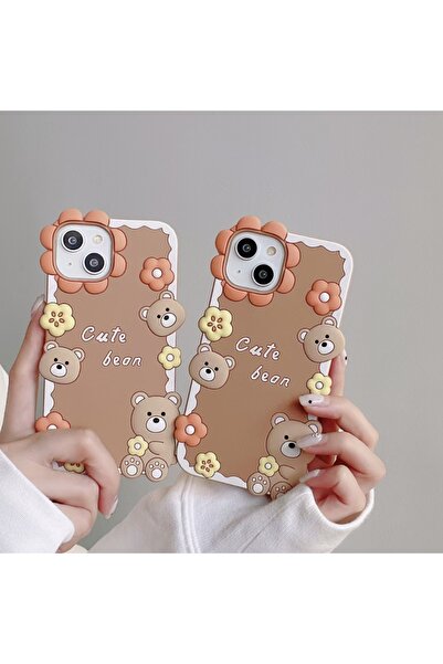 OSG iPhone 15 Compatible Cute Bear and Flower Pattern Shock-Absorbing Premium Luxury Case