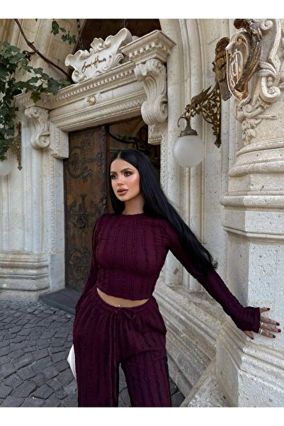 aytenli O-Neck Cropped Top with Elastic Tie-Up Pants with Pockets and Tassels Set