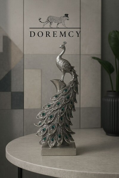 Doremcy 51x20 Büyük Tavuskuşu Biblo – Dekoratif Polyester Lüks Ev Ofis Süs Objeleri
