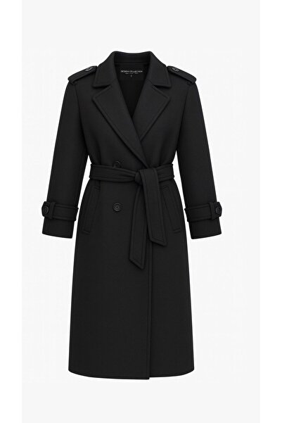 Perryes Premium γυναικείο μαύρο παλτό με καστανόχρωμο παλτό με μακρύ χειμωνιάτικο κομψό παλτό με ζώνη