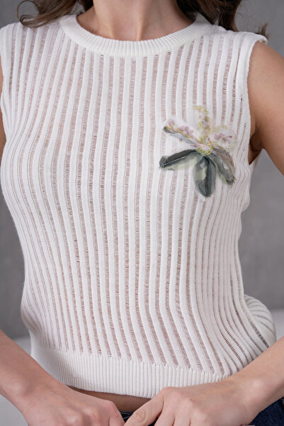 Park Karon Women's Crew Neck Soft Textured Lace-Like Knit Knitwear Sweater 10703