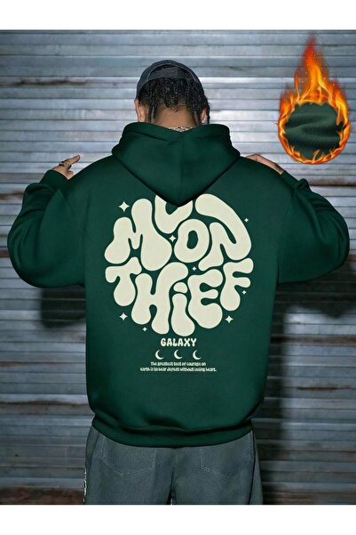 LAYORA Men's Loose Cut Moon Thief Printed Pocket Hooded Sweatshirt, Autumn/Winter