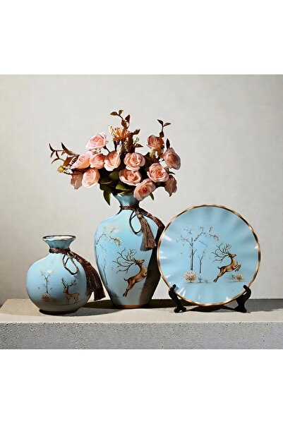 Felis Arte Deer and Trees 3-Piece Vase Set, Ceramic, Vintage