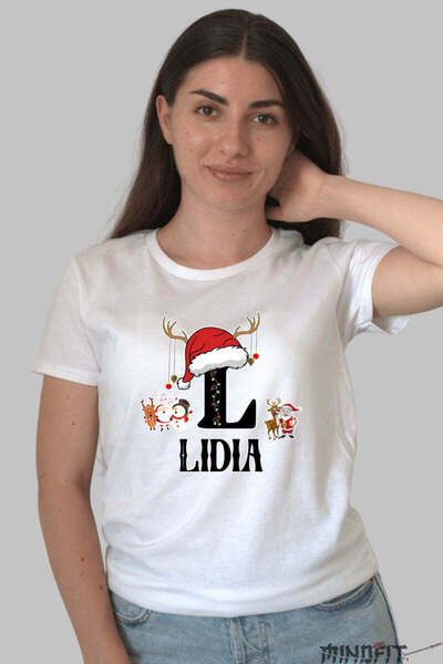 GILDAN Tricou Craciun Lidia Litera L Cu Reni Si Mosul Femeie