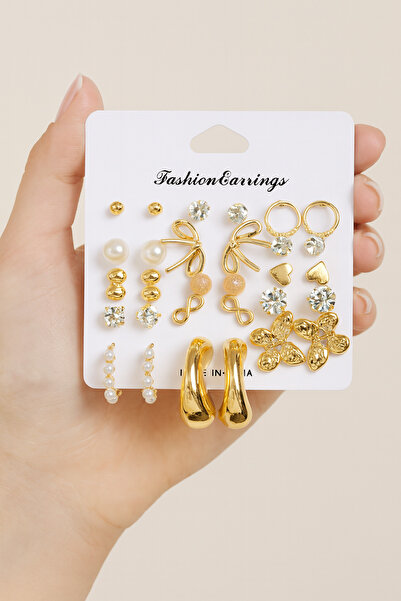 MRK Kadın 30'lu Kombin Halka Küpe İnci 15 Çift Set Çoklu Küpe