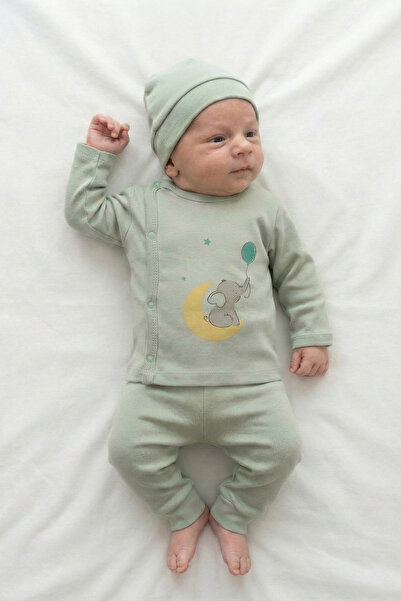 hobbe baby %100 Pamuk 3'lü Hastane Çıkışı Yenidoğan Bebek Takımı