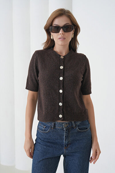 Park Karon Women's Crew Neck Button Closure Wool Blend Glitter Knit Sweater 8643Sw