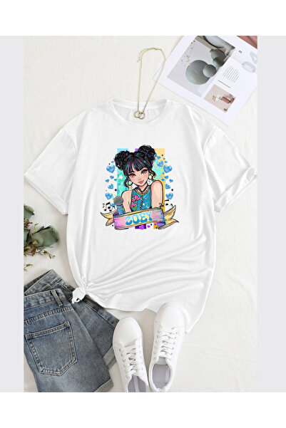 barsdepo Μπλουζάκι Hutrix Zoey με τύπωμα , oversized Unisex Λευκό μπλουζάκι γ...